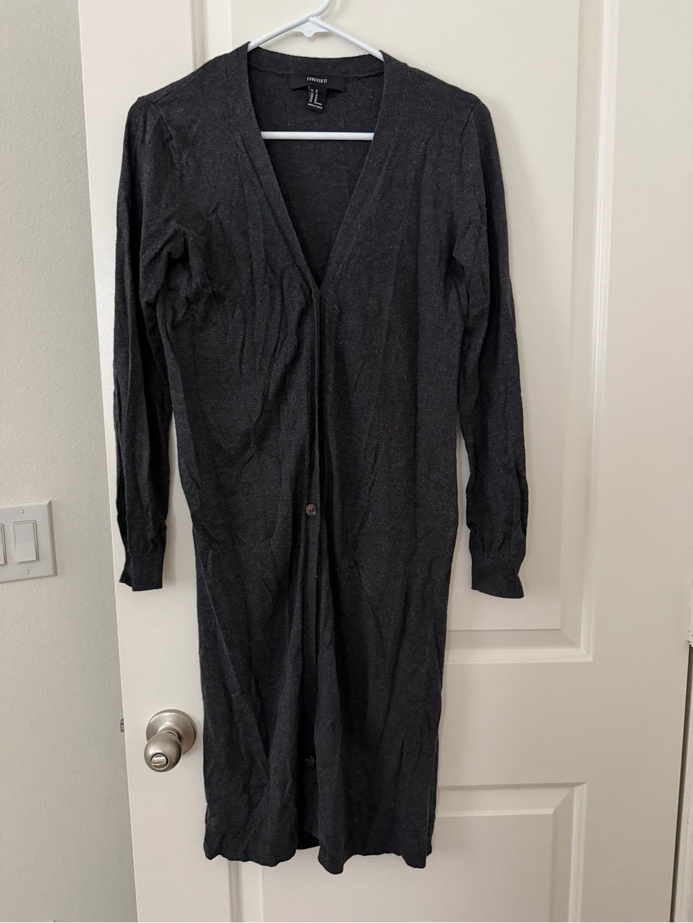 Forever 21 dark grey Long Sleeve Button-Front cardigan